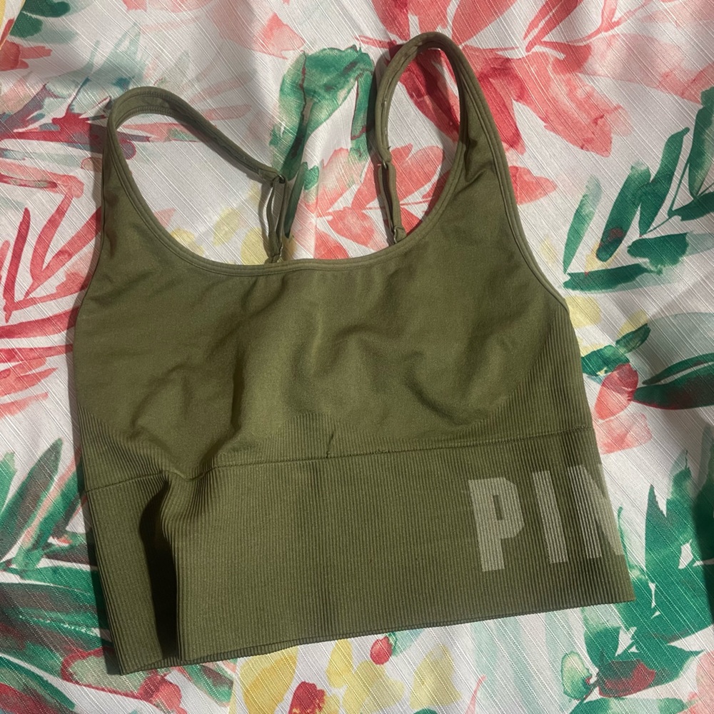 PINK Women’s Olive Green Victoria Secret Sports Bra Size Medium